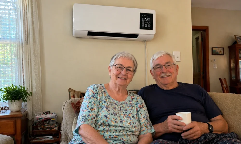 Couple de seniors dans le salon avec l'Coolizi au mur